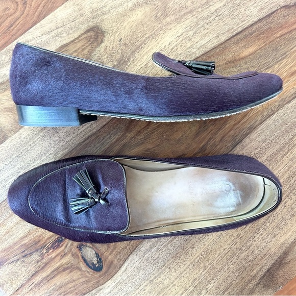J Crew Biella calf hair leather maroon loafers - Picture 1 of 12